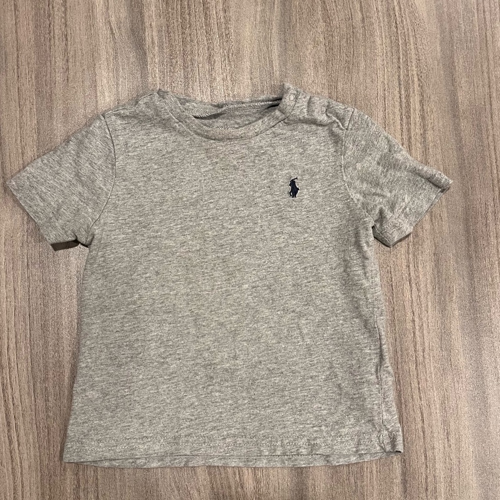 Ralph Lauren Baby Tee – Gray Short Sleeve Logo Shirt – 12M